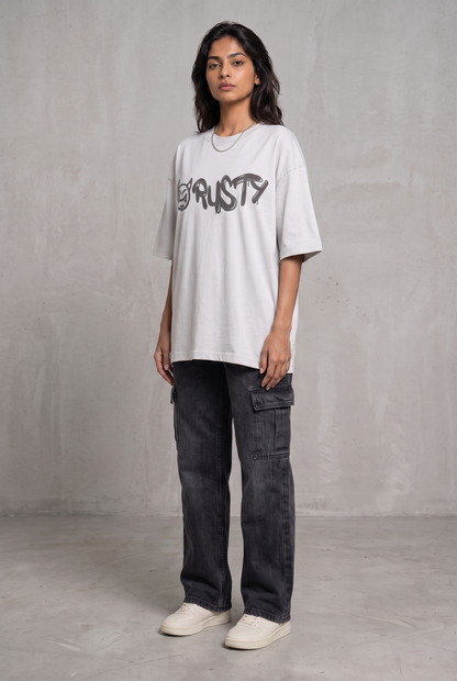 RUST GRAFFITI GREY WOMEN’S OVERSIZED T-SHIRT