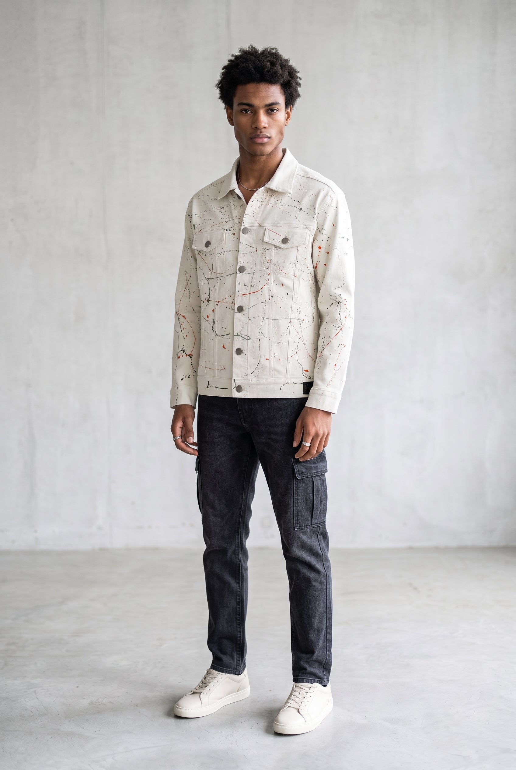 WHITE PAINTED DENIM MEN'S JACKET