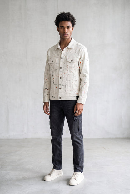 WHITE PAINTED DENIM MEN'S JACKET