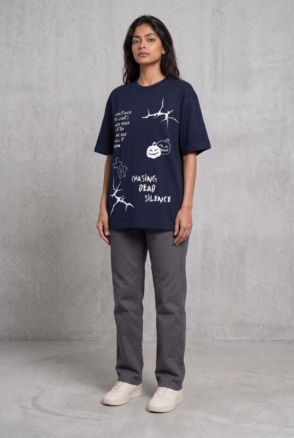 MIDNIGHT SPOOKY NAVY WOMEN’S OVERSIZED T-SHIRT