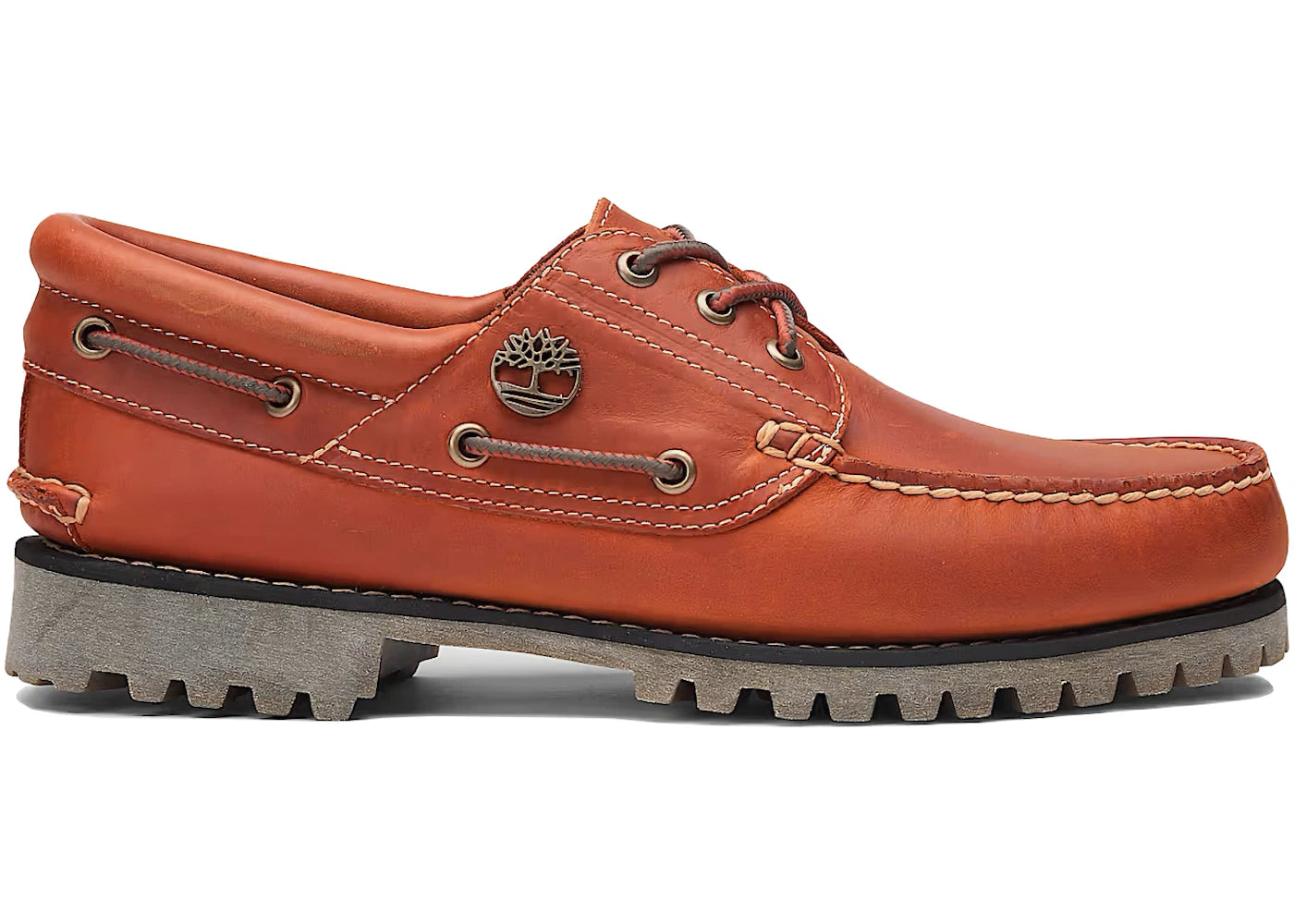 timberland 3-eye lug handsewn boat shoe orange