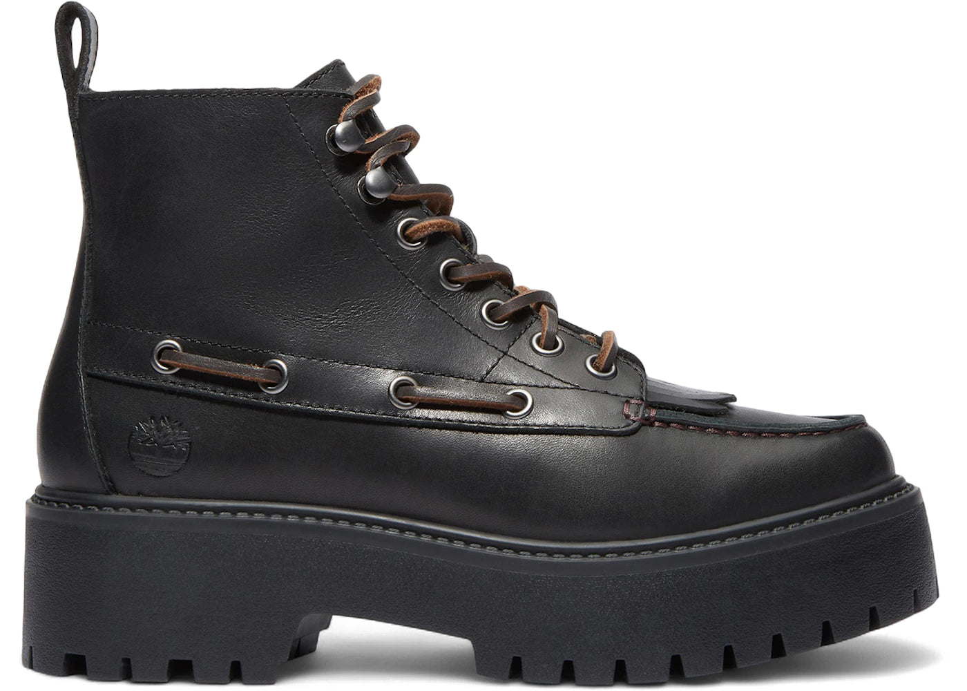 Timberland Stone Street Mid 7-Eye Platform Kiltie Boot Black Full-Grain (Women'S)