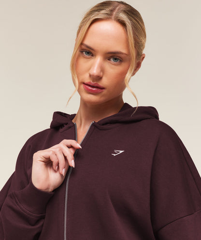 Women's Gymshark Training Oversized Boxy Zip Through Hoodie Cherry Purple