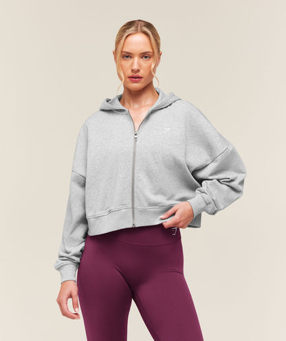 Women's Gymshark Training Oversized Boxy Zip Through Hoodie Light Grey Core Marl