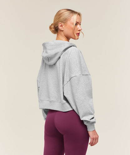 Women's Gymshark Training Oversized Boxy Zip Through Hoodie Light Grey Core Marl