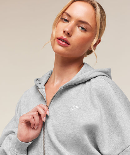 Women's Gymshark Training Oversized Boxy Zip Through Hoodie Light Grey Core Marl