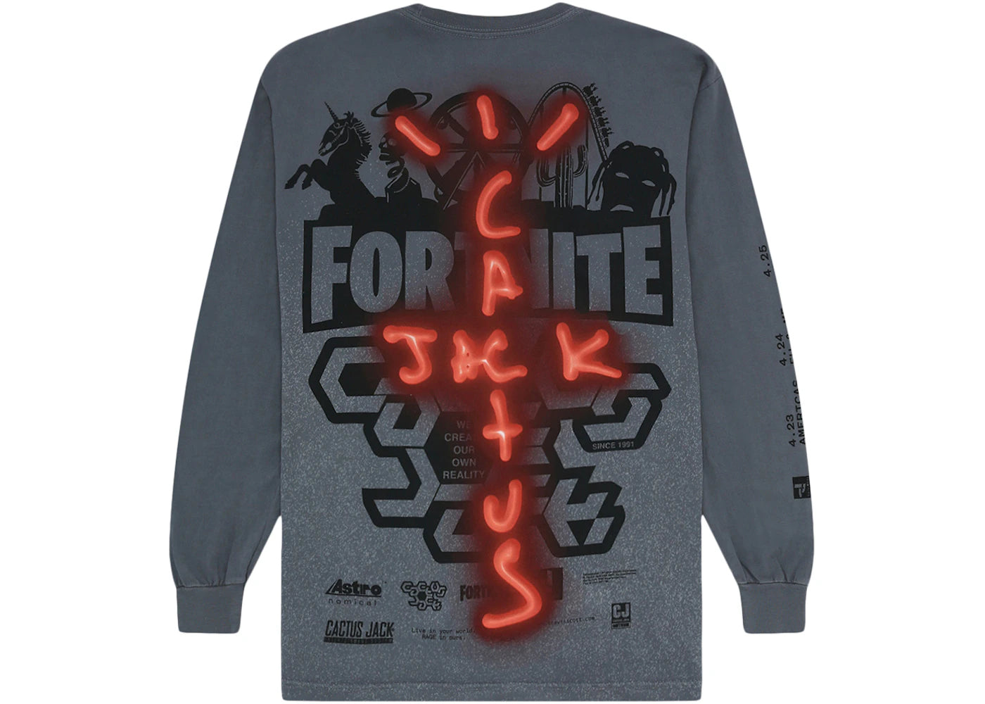 travis scott back bling l/s tee washed grey
