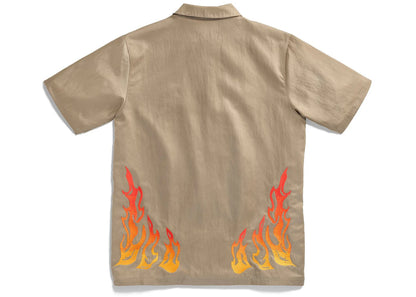 travis scott cactus jack x jordan button down shirt khaki/university red