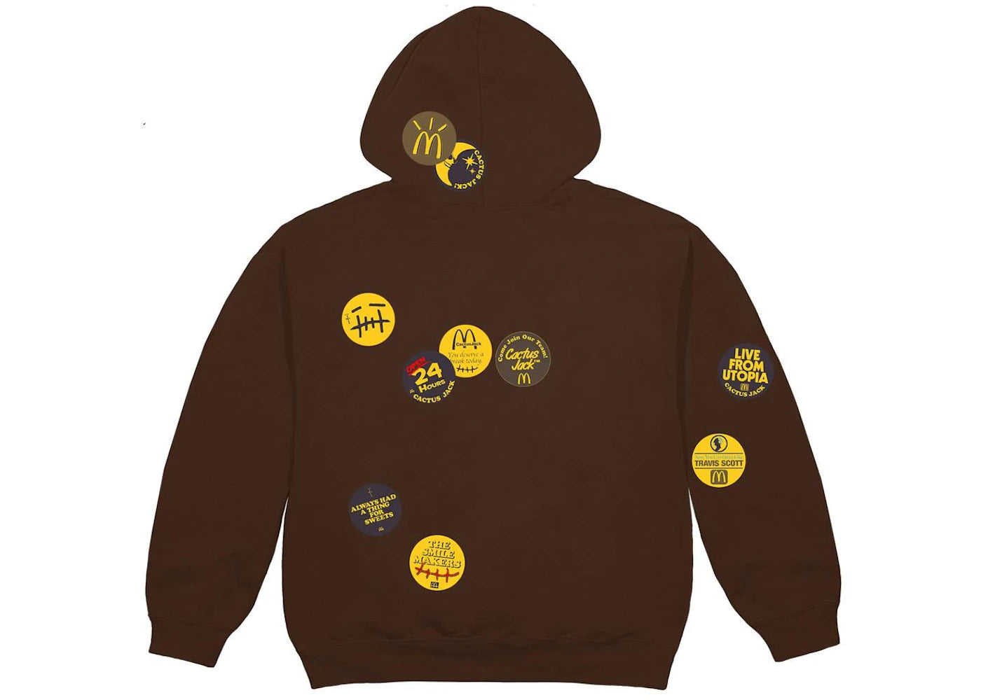 travis scott x mcdonald's sticker bomb hoodie brown