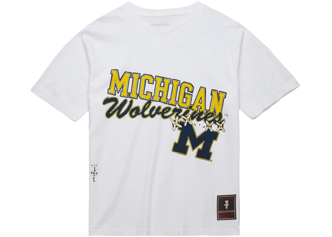 travis scott x mitchell & ness michigan wolverines hand-drawn t-shirt white