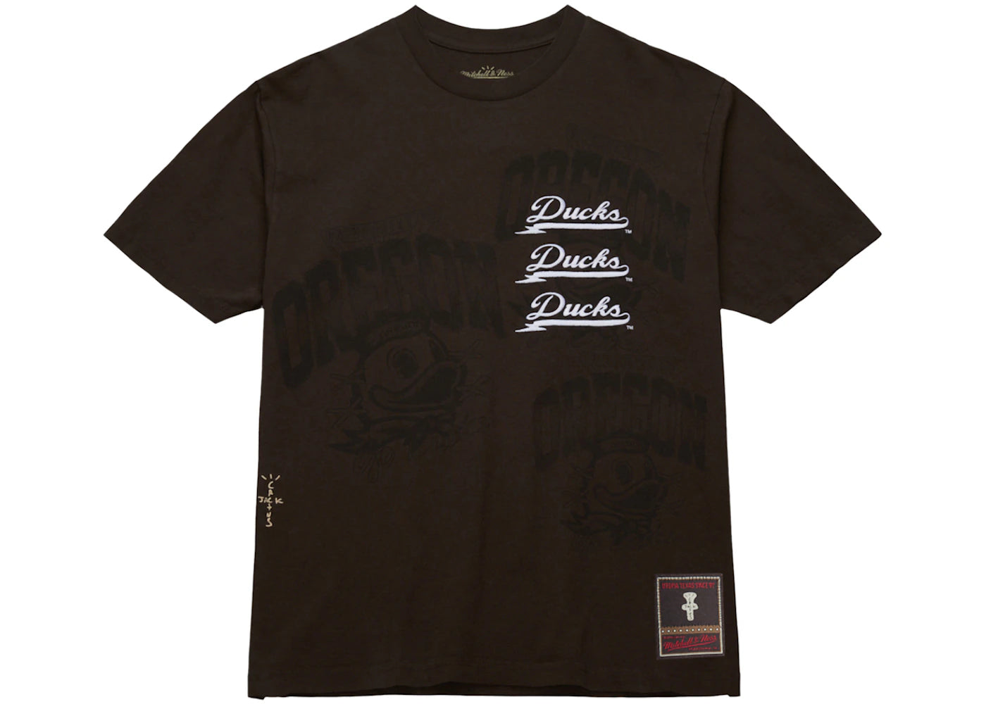travis scott x mitchell & ness oregon ducks seal t-shirt brown