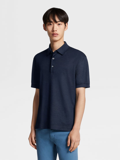 Zegna Dark Blue Zegna Silk Polo Shirt