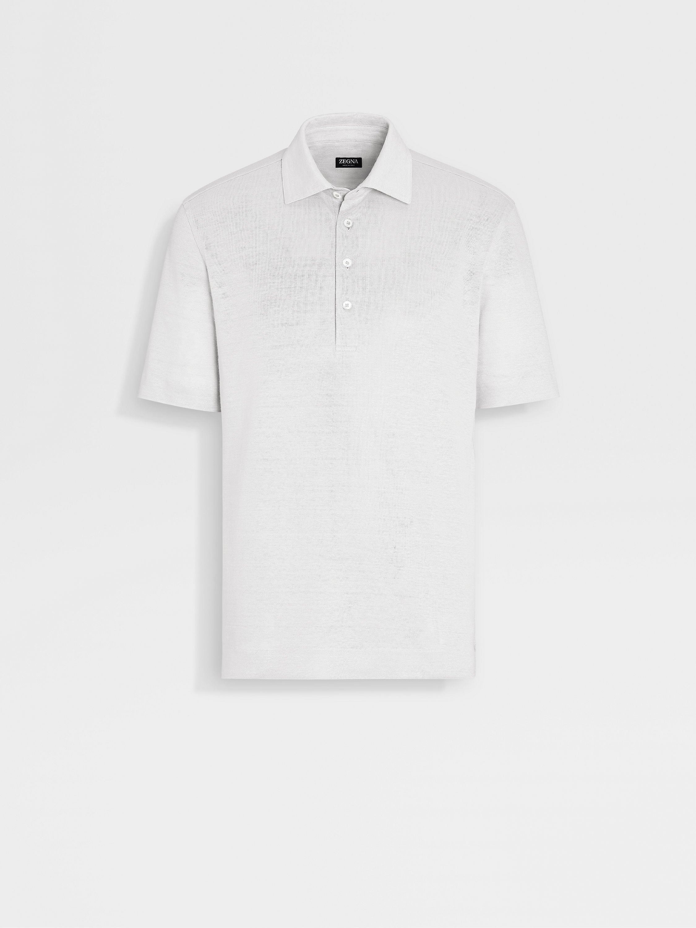 Zegna Optical White Linen Polo Shirt
