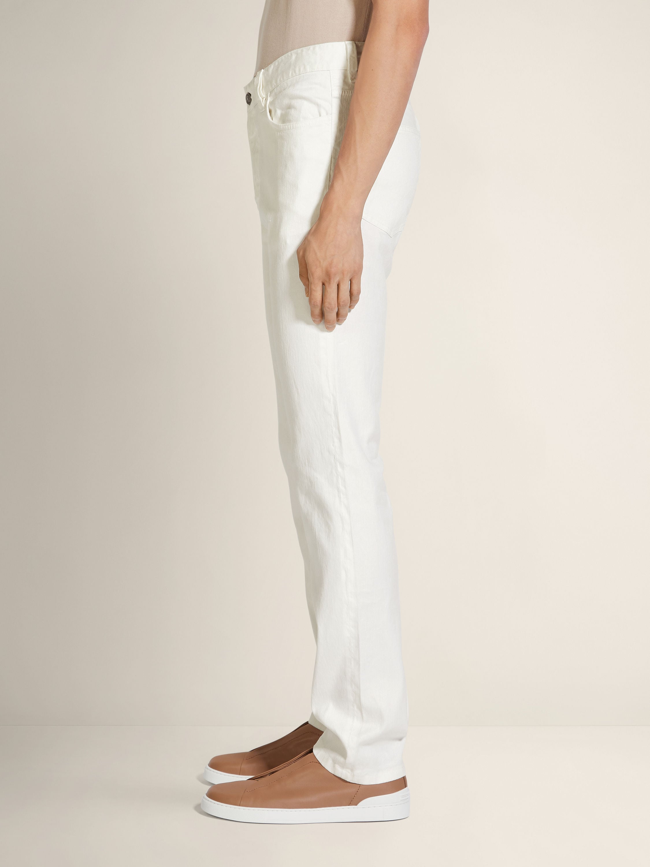 Zegna White Stretch Linen And Cotton Roccia Jeans