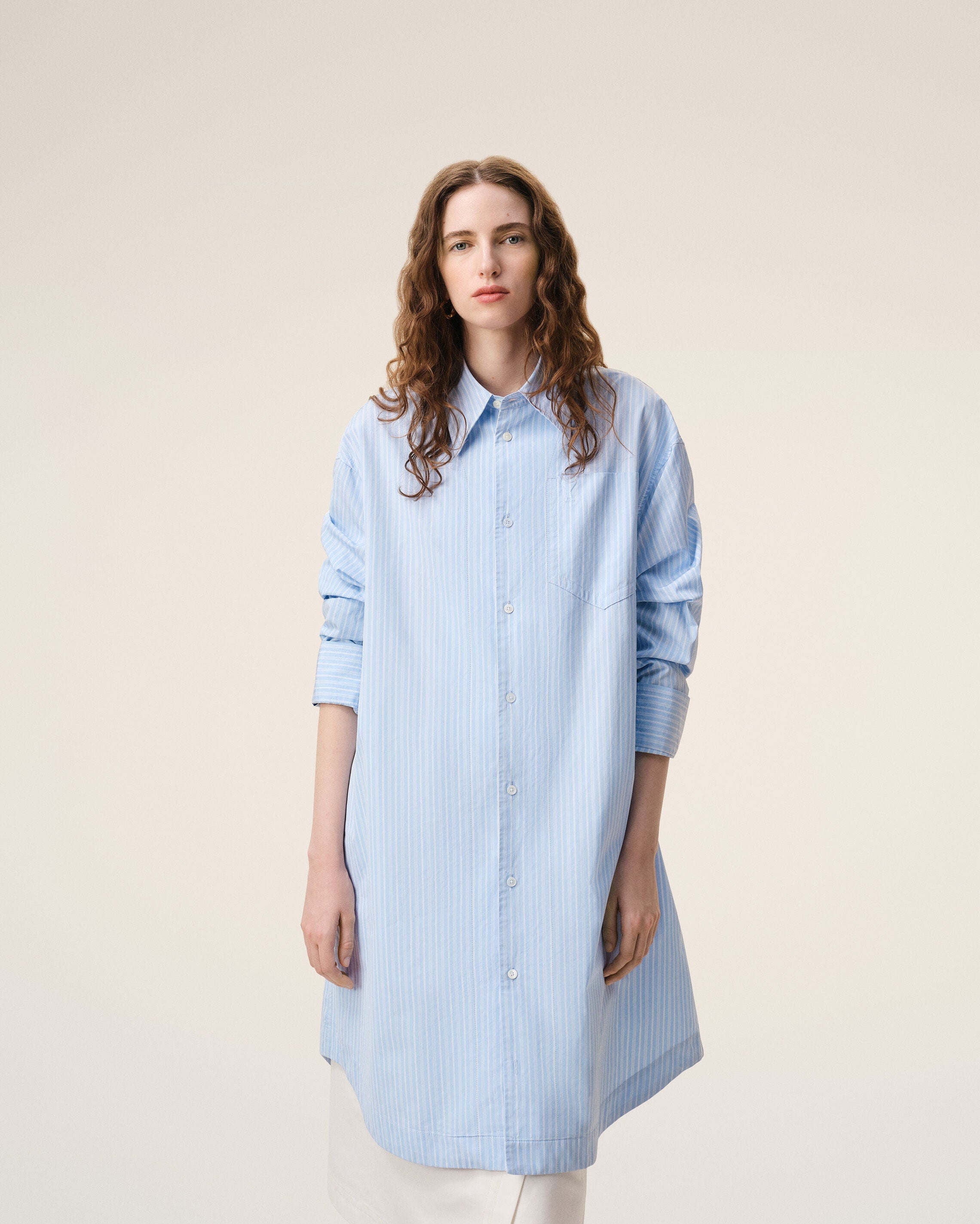 Blue Cotton Ami De Coeur Wide Shirt Dress