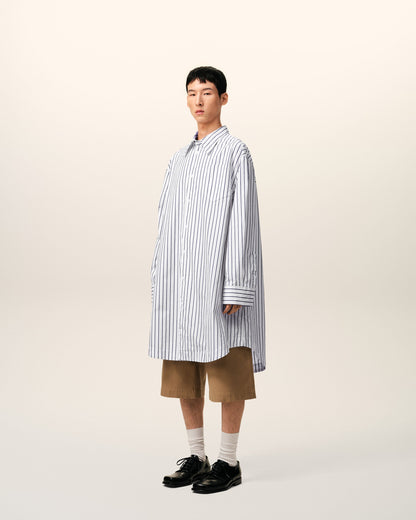 White Striped Cotton Ami De Coeur Wide Shirt Dress