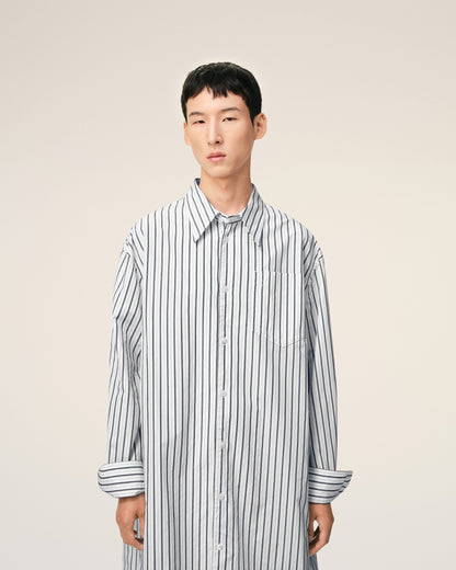 White Striped Cotton Ami De Coeur Wide Shirt Dress