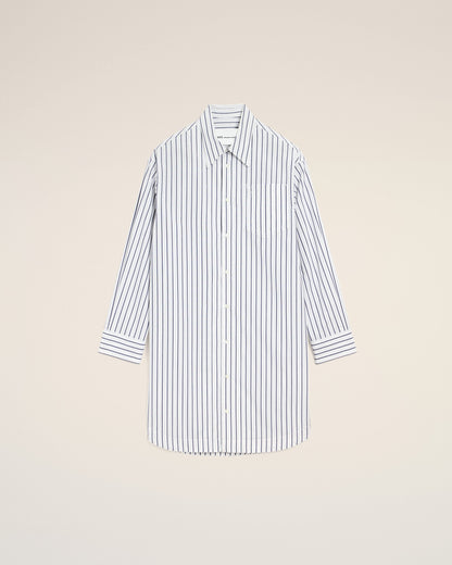White Striped Cotton Ami De Coeur Wide Shirt Dress