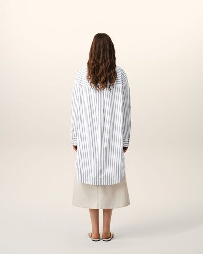 White Striped Cotton Ami De Coeur Wide Shirt Dress