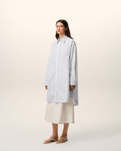 White Striped Cotton Ami De Coeur Wide Shirt Dress