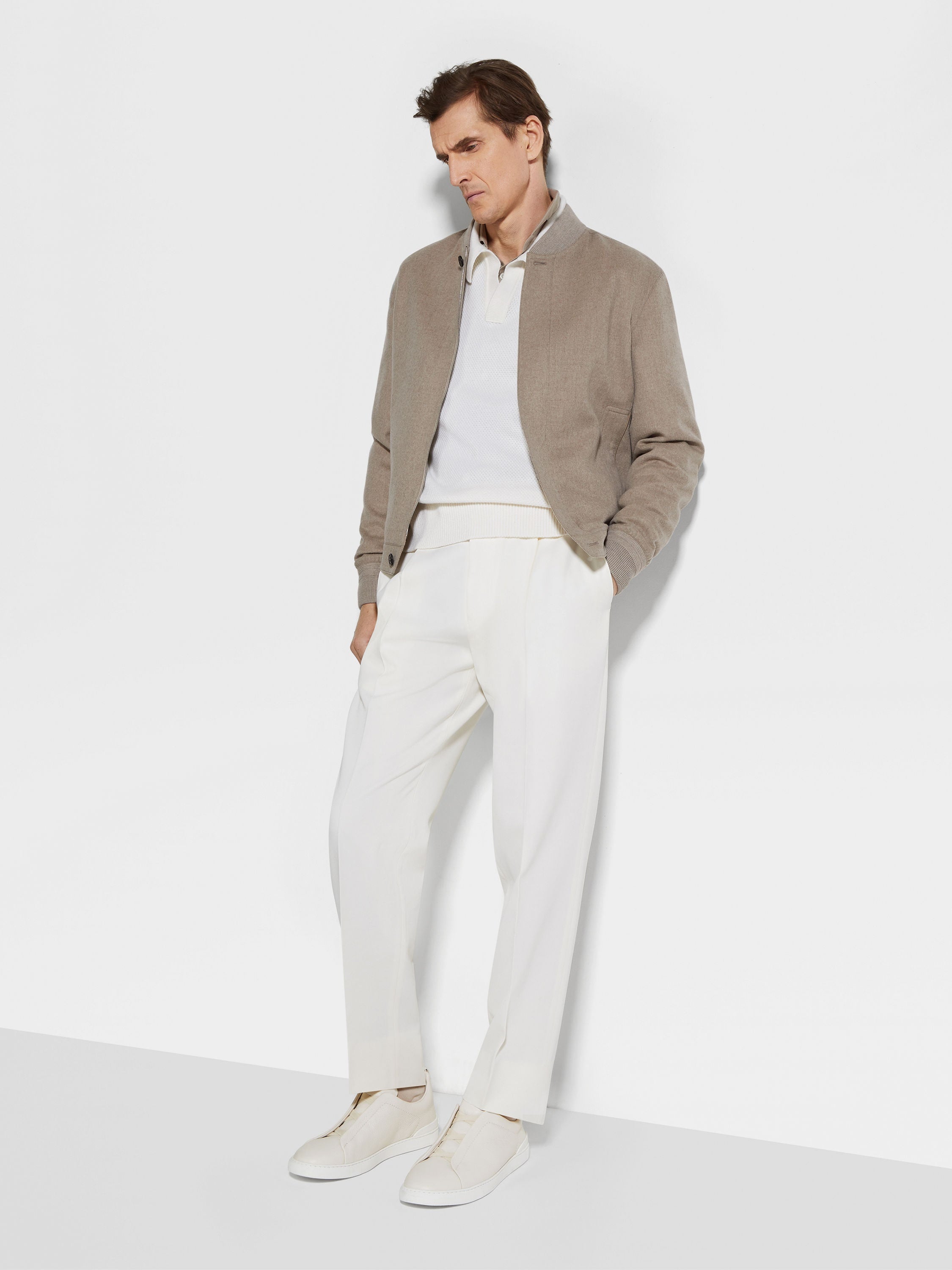 Zegna White Cotton And Wool Pants