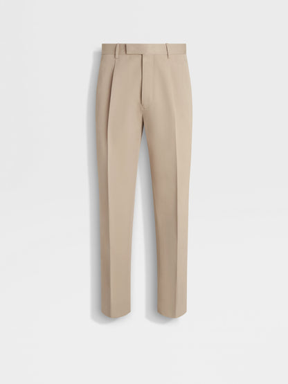 Zegna Light Taupe Cotton And Wool Pants