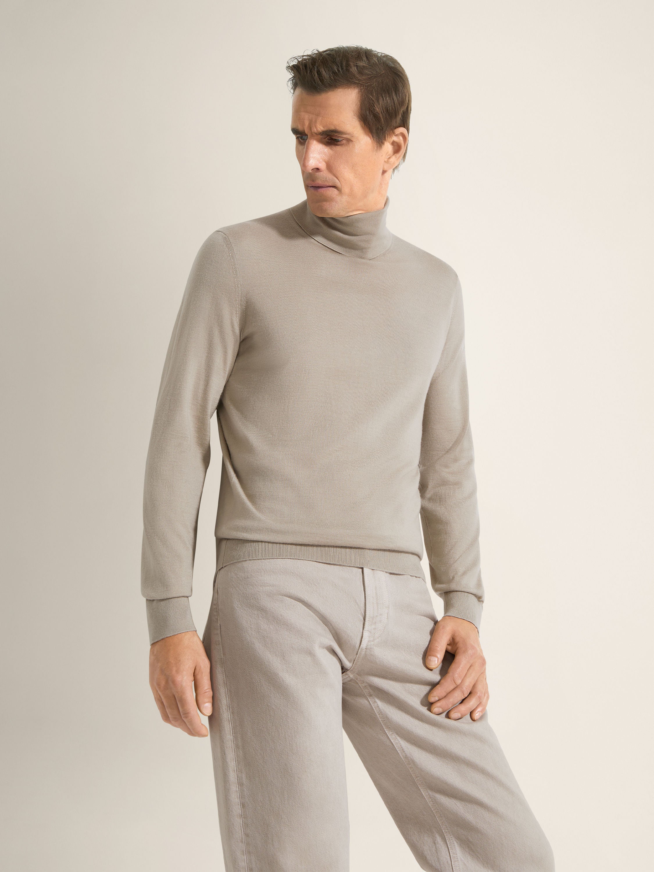 Zegna Light Taupe Cashseta Turtleneck