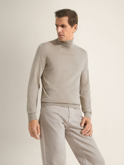 Zegna Light Taupe Cashseta Turtleneck