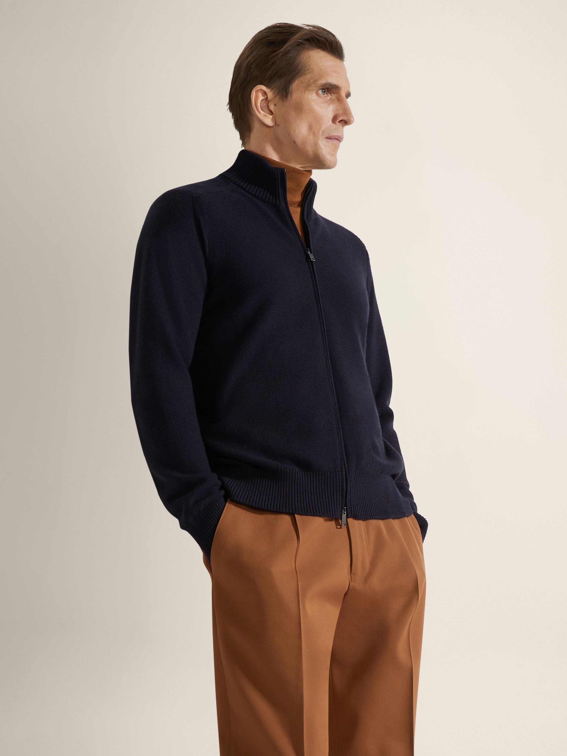 Zegna Navy Blue Cashseta Full Zip Cardigan