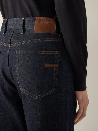 Zegna Dark Blue Rinse-Washed Stretch Cotton Roccia Jeans