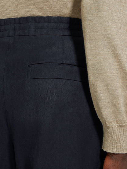 Zegna Navy Blue Oasi Lino Pants