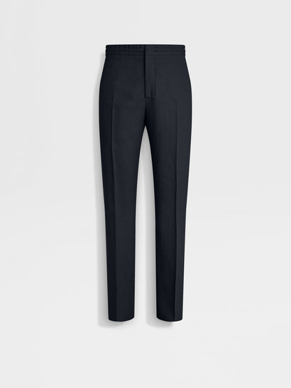 Zegna Navy Blue Oasi Lino Pants