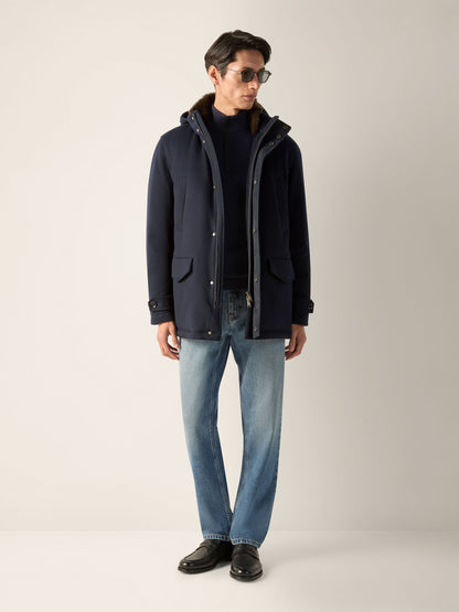 Zegna Navy Blue Vellus Aureum Zip Mock Neck Sweater