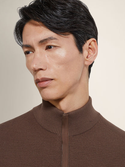 Zegna Brown Vellus Aureum Zip Mock Neck