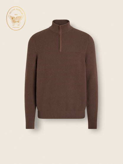 Zegna Brown Vellus Aureum Zip Mock Neck