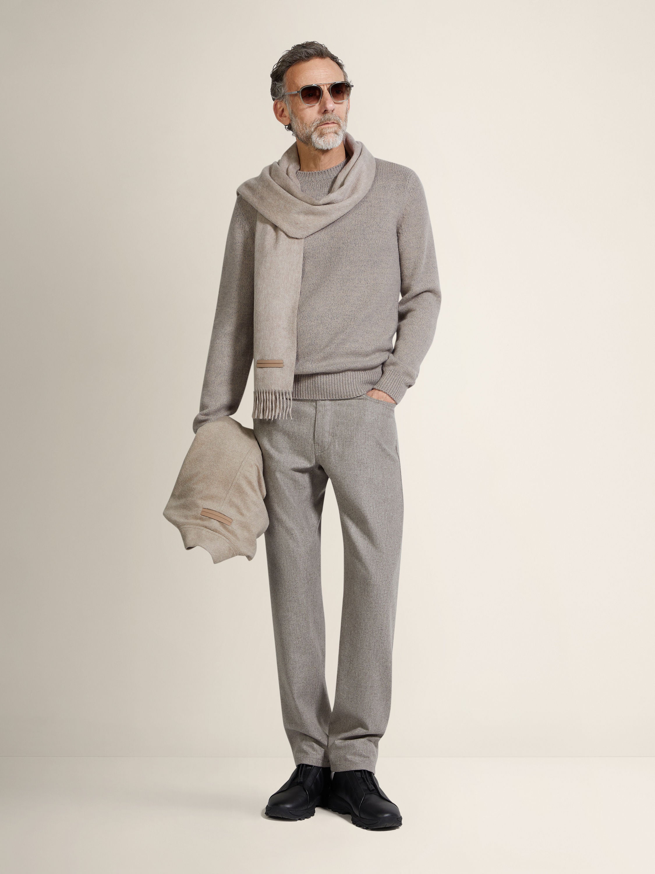 Zegna Light Taupe Mlange Vellus Aureum Crewneck