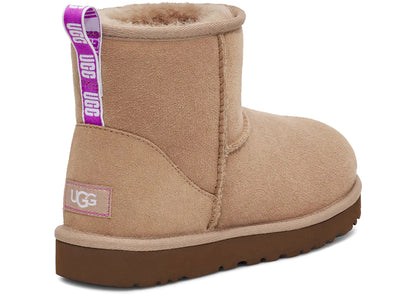 ugg classic mini ii graphic logo boot beige pink (women's)