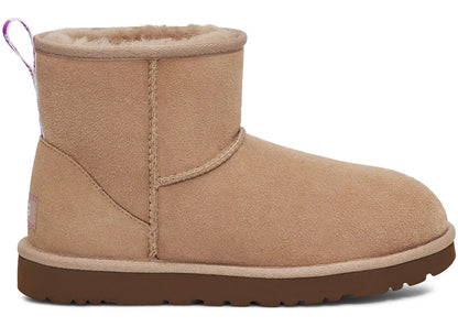 ugg classic mini ii graphic logo boot beige pink (women's)