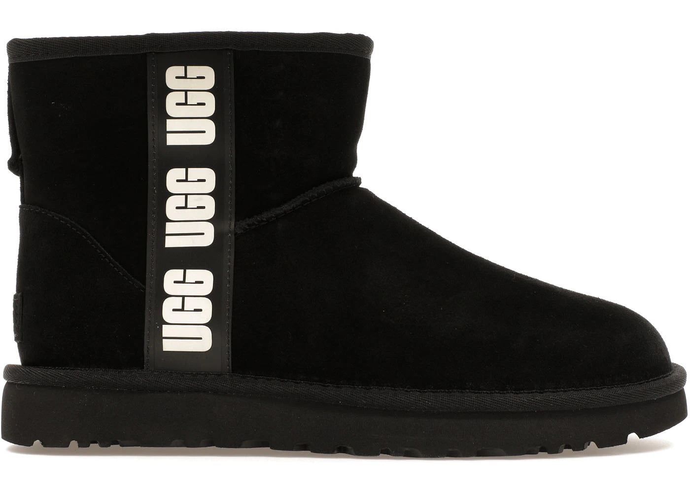 ugg classic mini side logo boot black white (women's)