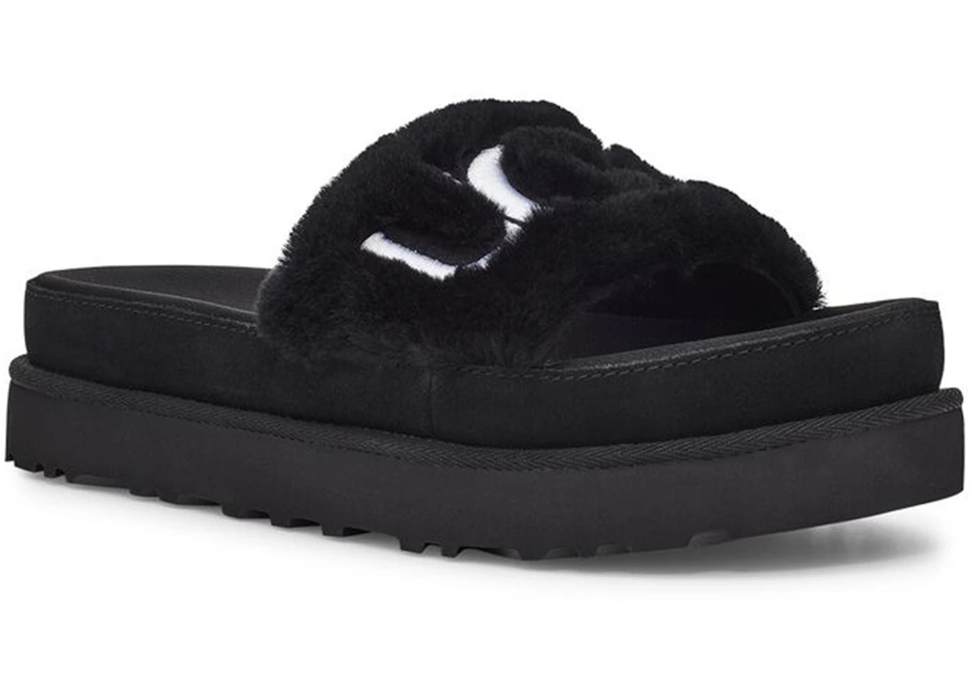 ugg laton fur slide black (women's)