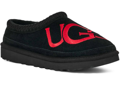 ugg tasman logo slipper black / samba red