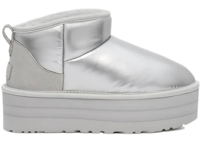 ugg ultra mini platform hi shine boot silver (women's)