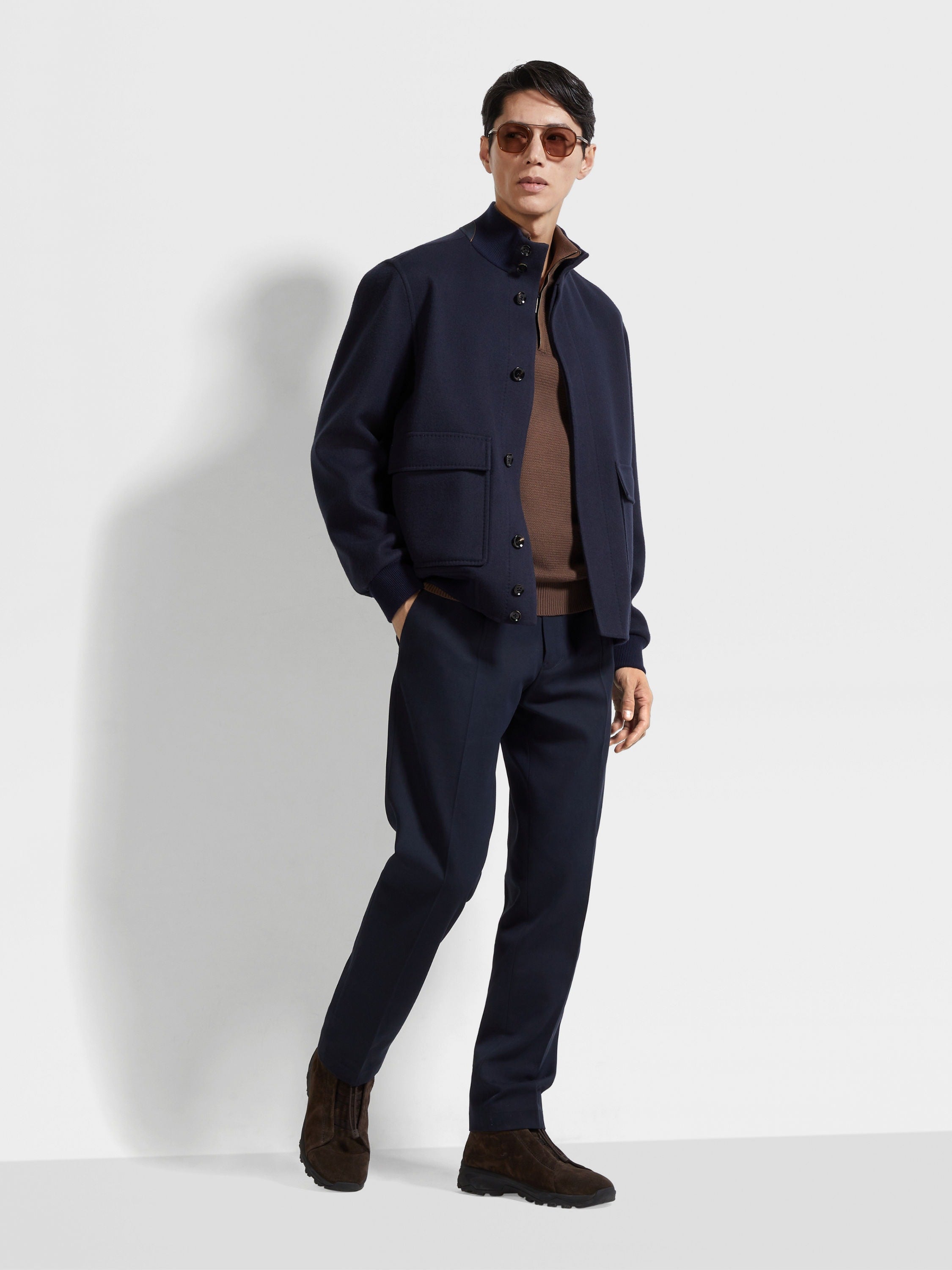 Zegna Navy Blue Cotton And Wool Pants