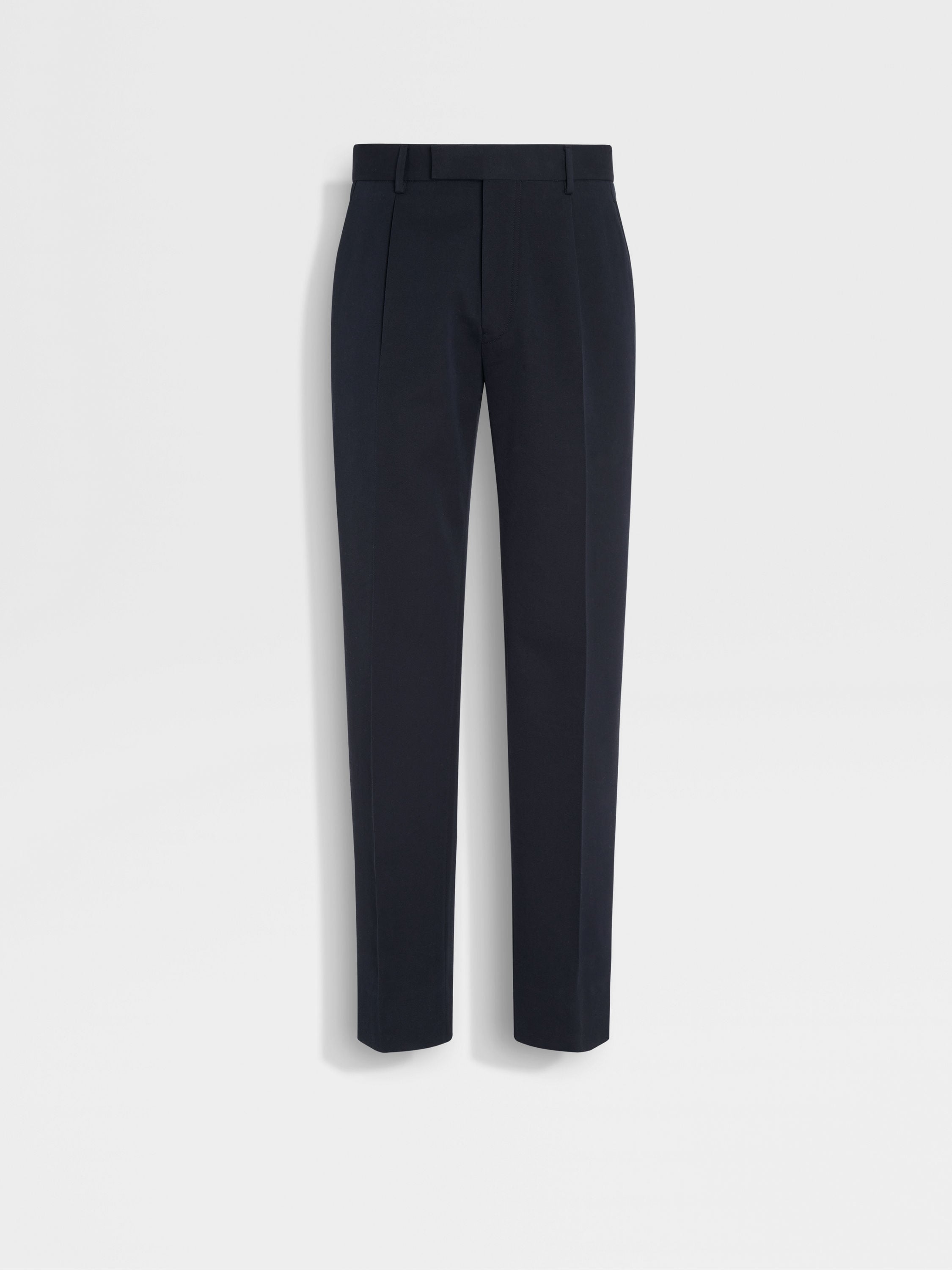 Zegna Navy Blue Cotton And Wool Pants