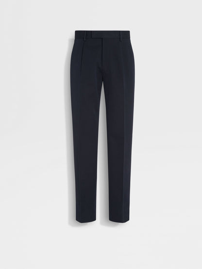 Zegna Navy Blue Cotton And Wool Pants