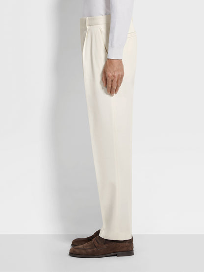 Zegna White Cotton And Wool Pants