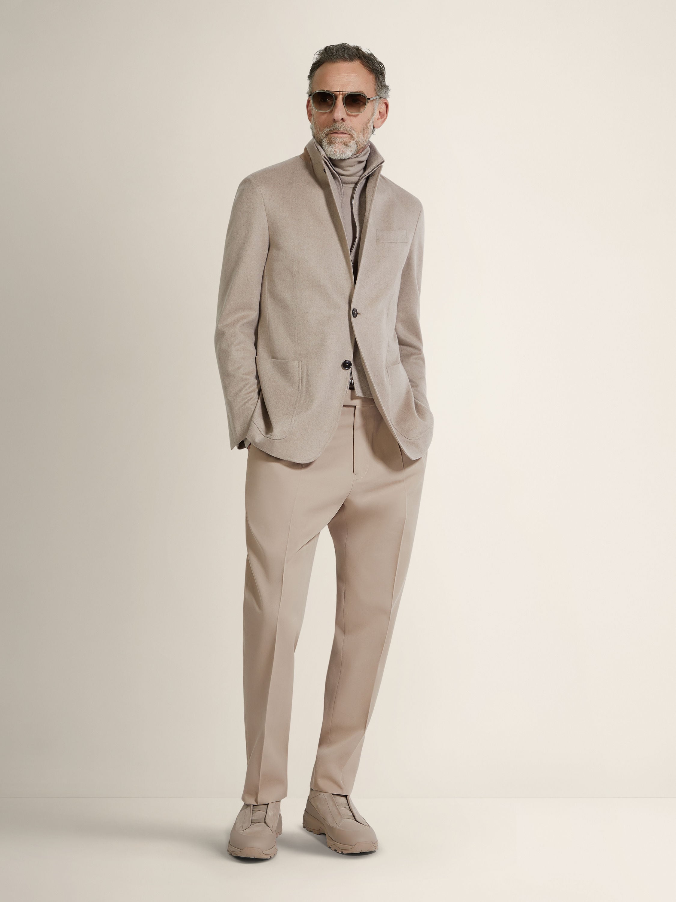 Zegna Light Taupe Cotton And Wool Pants