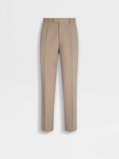 Zegna Light Taupe Cotton And Wool Pants
