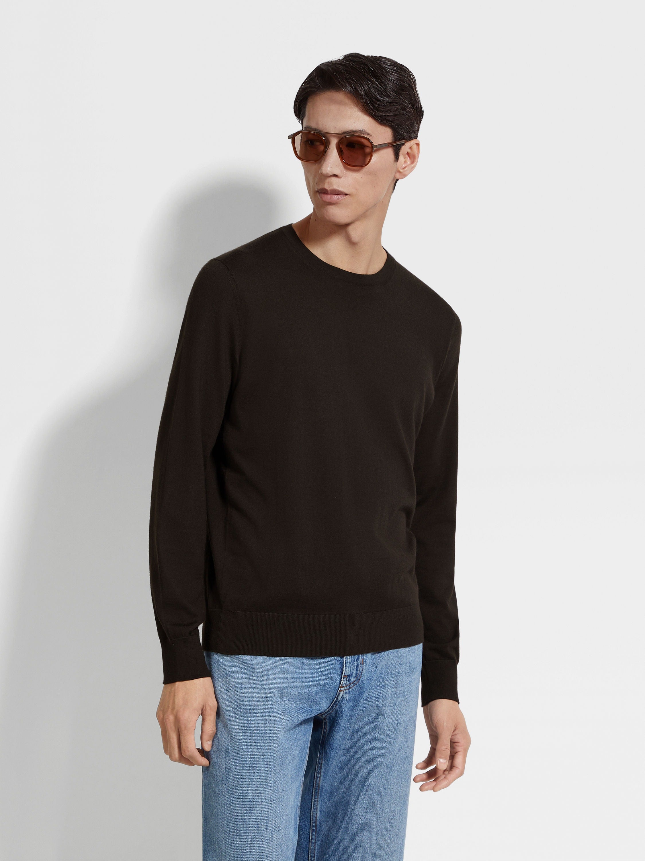 Zegna Dark Brown Mlange Cashseta Crewneck