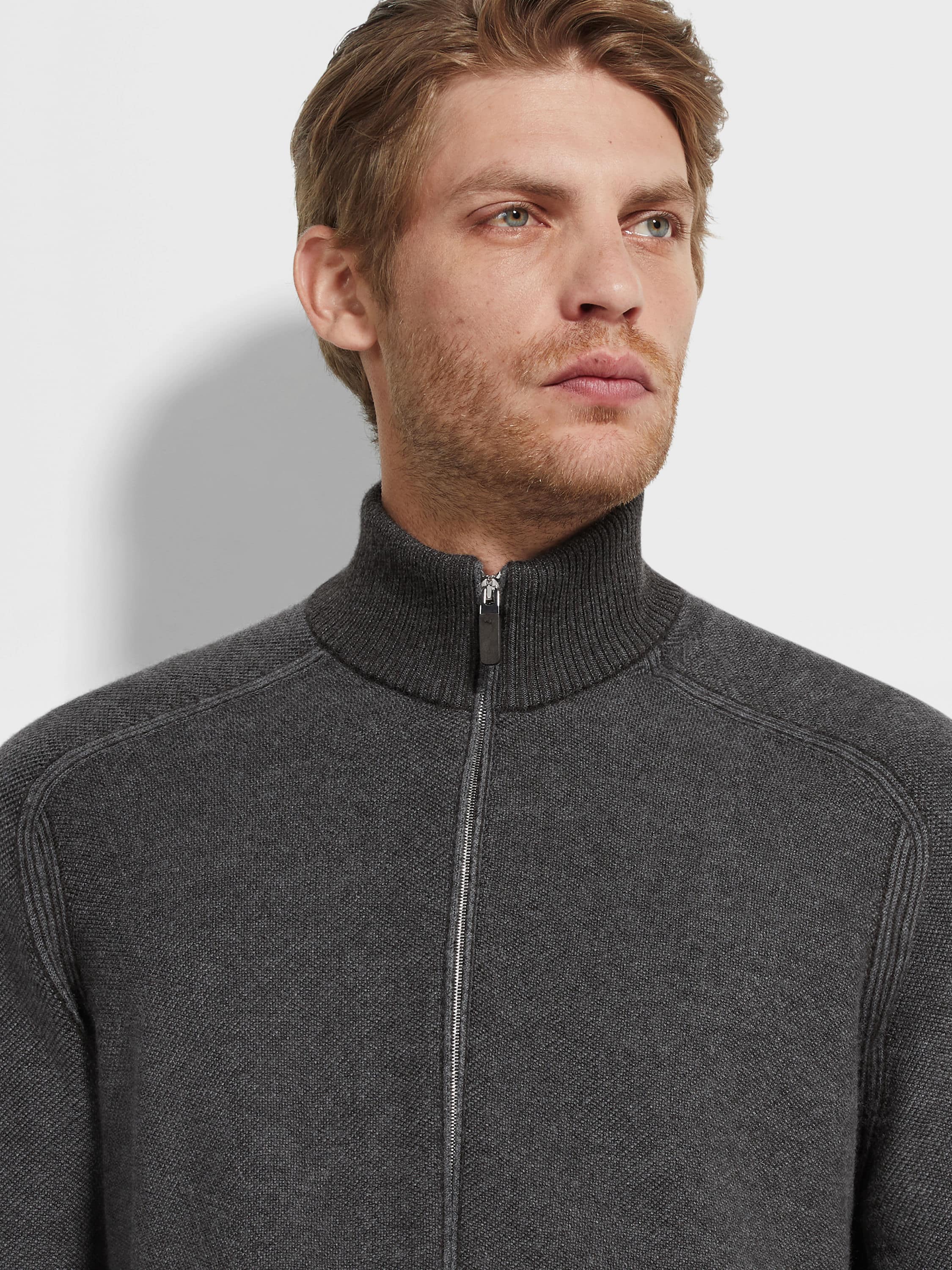 Zegna Grey And Dark Brown Cashseta Full Zip Cardigan